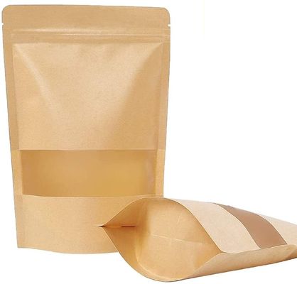 calidad  Custom Single Barrier Stand Up Doypack Food Grocery Pouch Craft Paper Packaging Bag With Window And Zipper Soy Beans Spice Packaging Bags fábrica
