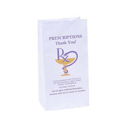 calidad  Food Grade BIODEGRADABLE Customized Logo Printed RX Prescription Medicine Water Resistant Paper Bag For Pharmacy fábrica